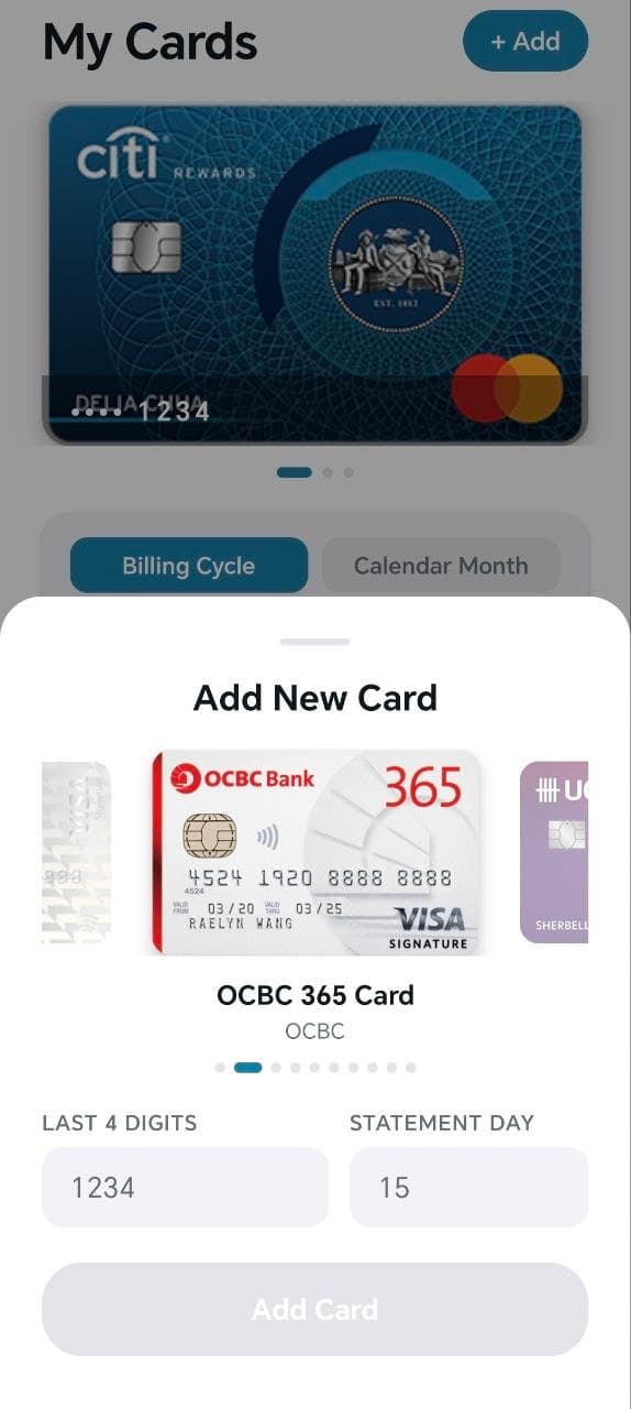 Add Card screen